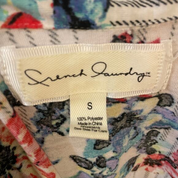 French Laundry Striped Floral Spring Ivory Button Front Long Sleeve Top Small - Picture 13 of 13